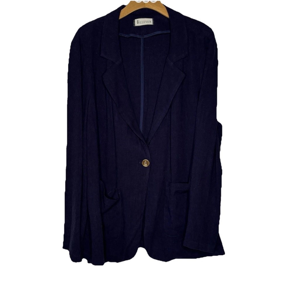 ELLEVEN Blazer Womens‎ 2XL Navy Rayon Linen Single Button Lightweight Cruise